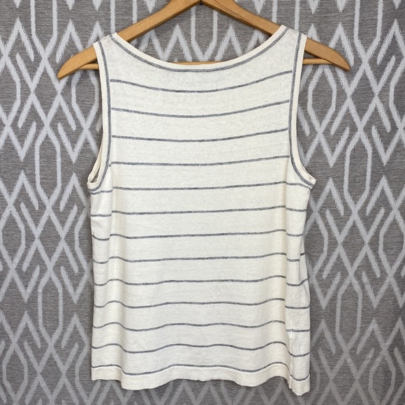 Ann Taylor Cream & Gray Stripe Sleeveless Shell Top Size: Large - Picture 2 of 3